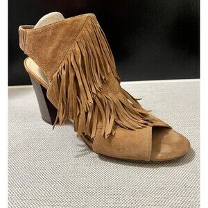 Sam Edelman Elaine Fringe Brown Heels Suede Sandal Size 9.5 Boho Festival